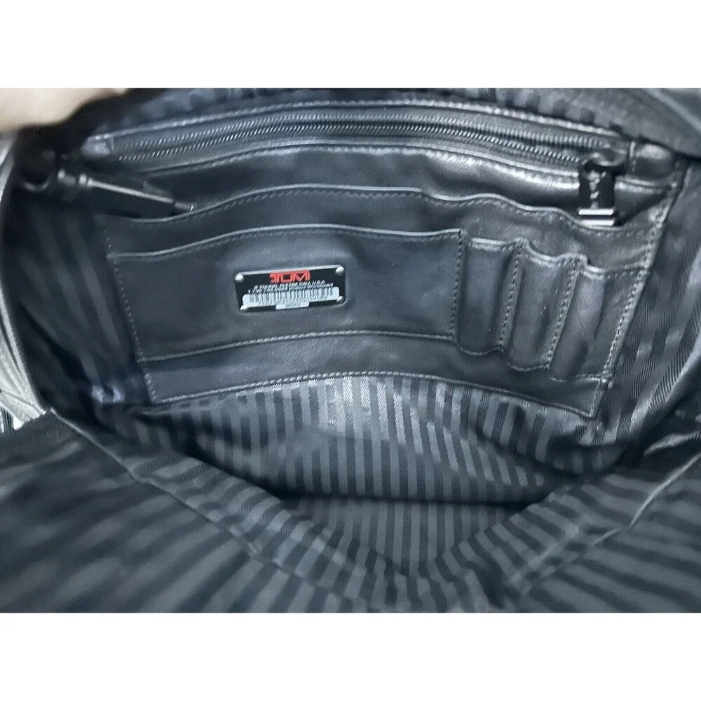 TUMI Black Leather Laptop Expandable Briefcase Pockets Shoulder Strap 9601D3